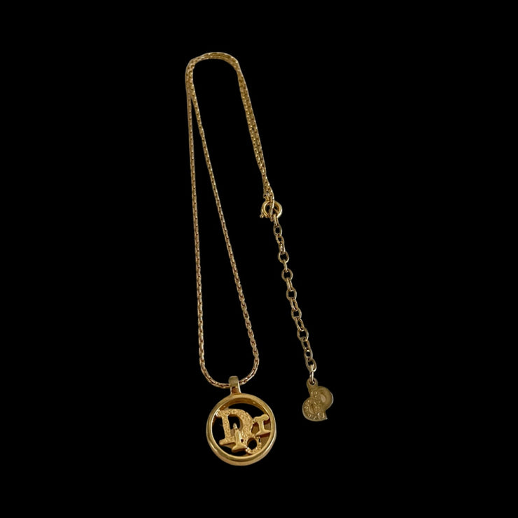 Christian Dior - Vintage Gold Circle Logo Pendant Necklace