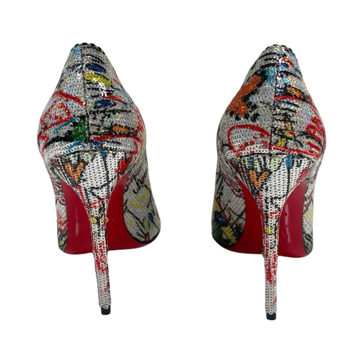 Christian Louboutin - Decollette 100 Pailllette Loubitag Silver Sequin Pumps