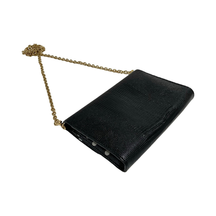 Dolce & Gabbana - DG Black Embossed Lizard Large Wallet On Chain