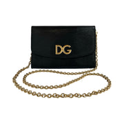 Dolce & Gabbana - DG Black Embossed Lizard Large Wallet On Chain