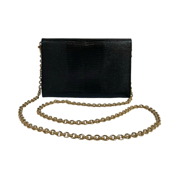 Dolce & Gabbana - DG Black Embossed Lizard Large Wallet On Chain