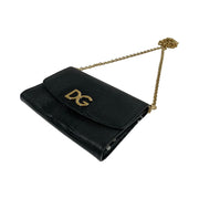 Dolce & Gabbana - DG Black Embossed Lizard Large Wallet On Chain