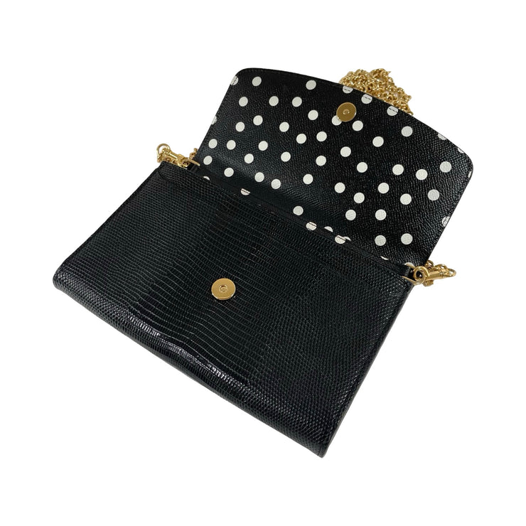 Dolce & Gabbana - DG Black Embossed Lizard Large Wallet On Chain