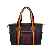 Fendi - FF Large Denim Tote Red, Yellow & Navy Stripes