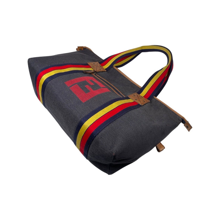 Fendi - FF Large Denim Tote Red, Yellow & Navy Stripes