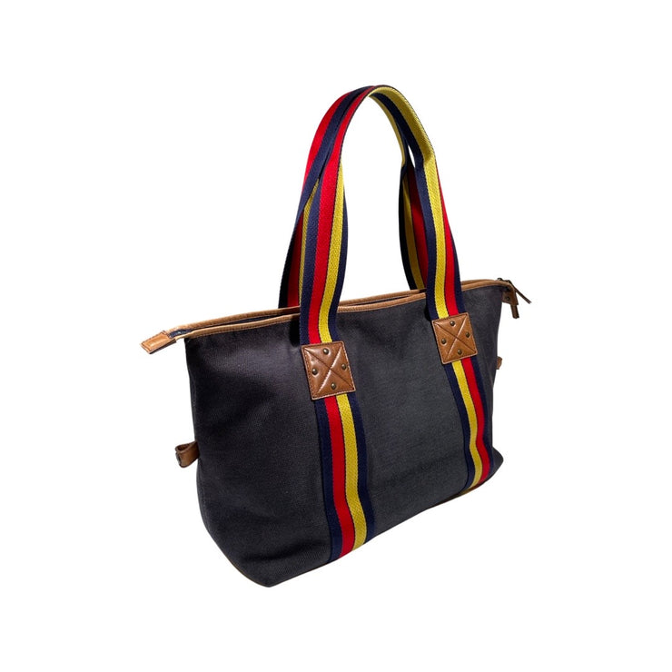 Fendi - FF Large Denim Tote Red, Yellow & Navy Stripes