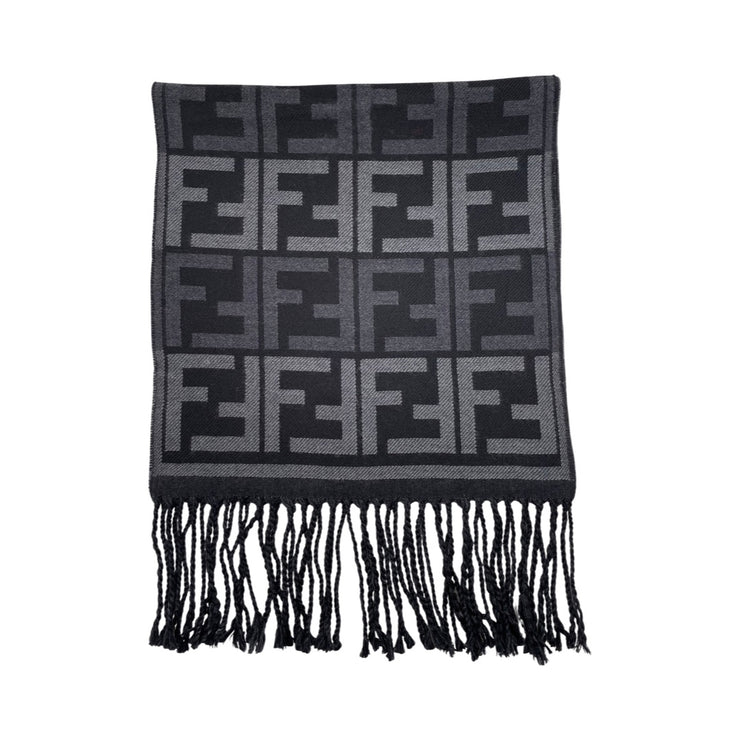 Fendi - FF Zucca Black & Grey Fringe Wool Scarf