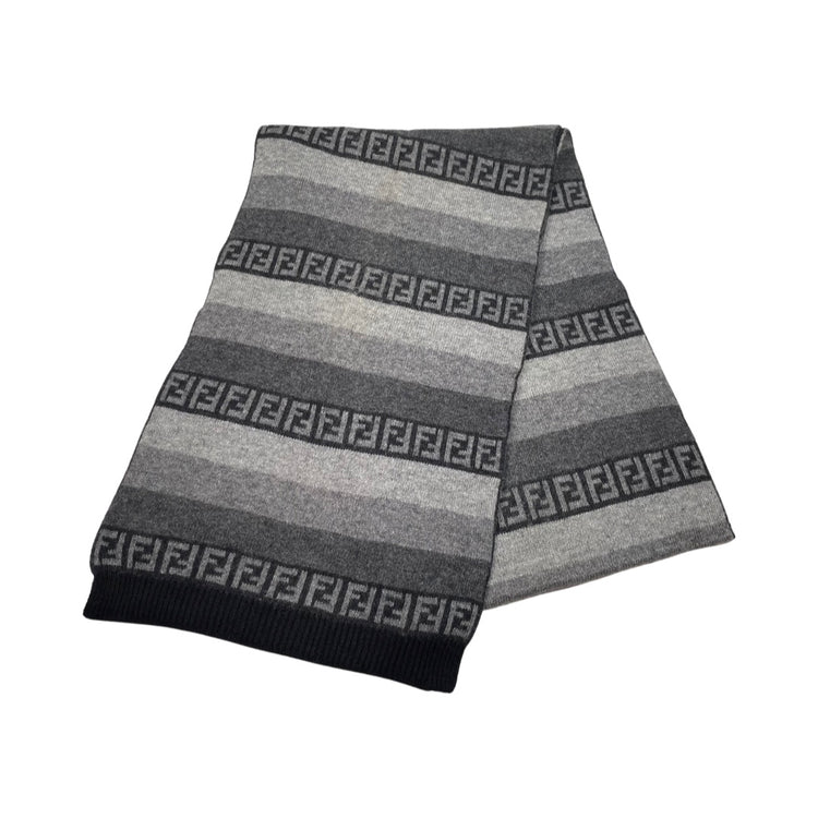 Fendi FF Zucca Grey Stripe Wool Blend Unisex Scarf FOMO