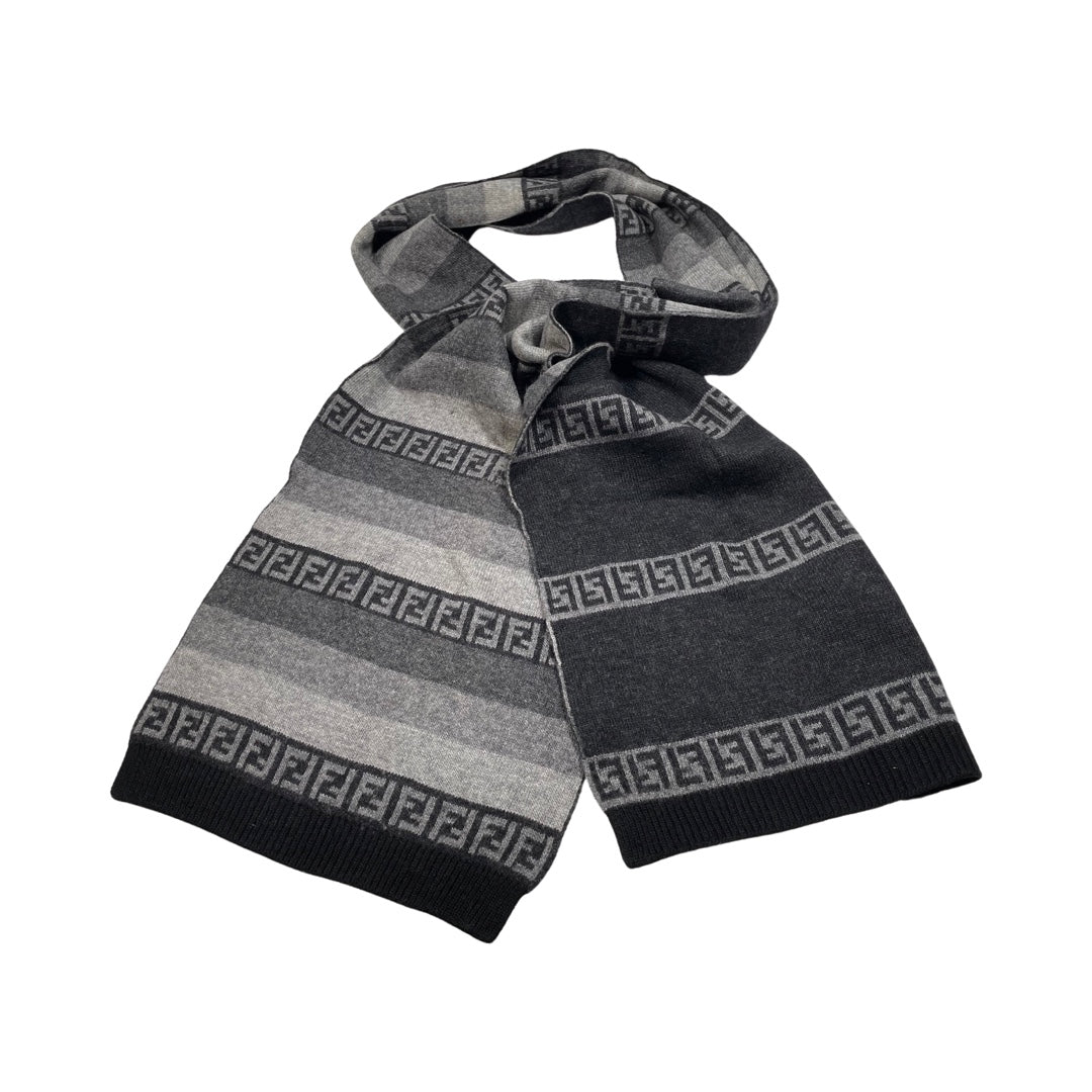 Fendi FF Zucca Grey Stripe Wool Blend Unisex Scarf | FOMO