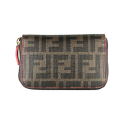 Fendi - Brown Zucca Coated Canvas Pink Zip Wallet