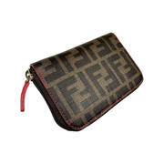 Fendi - Brown Zucca Coated Canvas Pink Zip Wallet