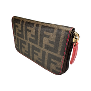 Fendi - Brown Zucca Coated Canvas Pink Zip Wallet