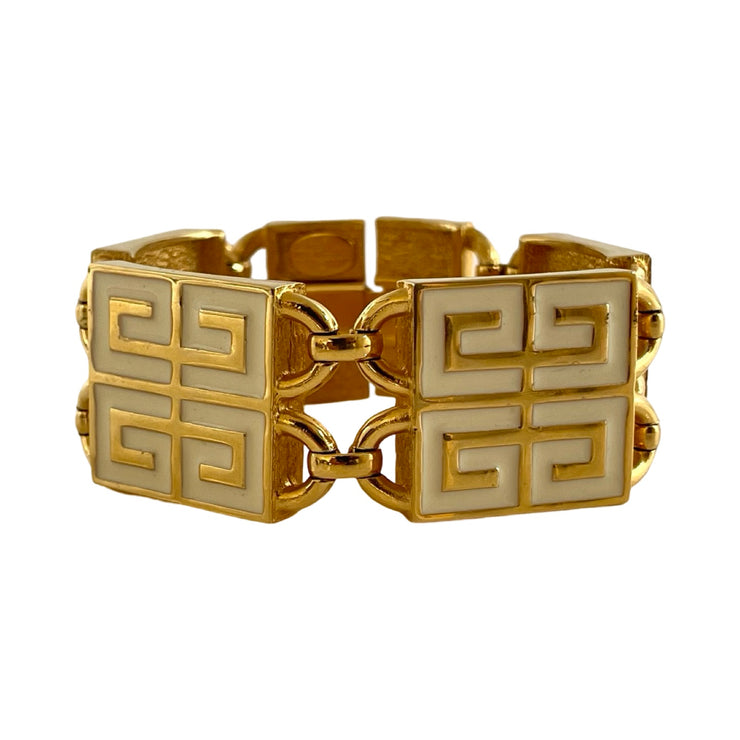 Givenchy - Vintage 4G Gold & White Enamel Bracelet 1977