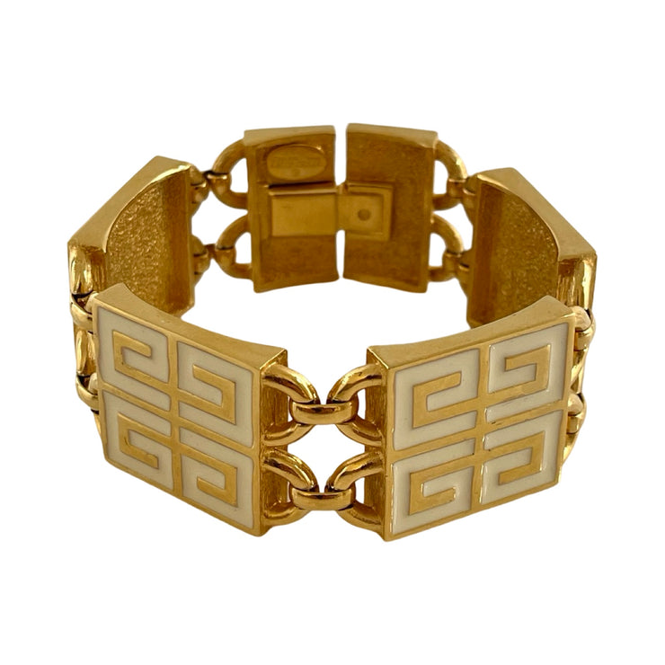 Givenchy - Vintage 4G Gold & White Enamel Bracelet 1977