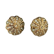 Christian Dior - Vintage Round Gold Post Crystal Sunburst Flower Earrings