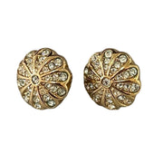 Christian Dior - Vintage Round Gold Post Crystal Sunburst Flower Earrings