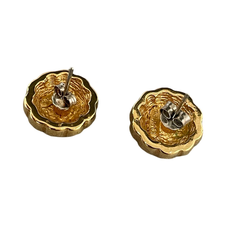 Christian Dior - Vintage Round Gold Post Crystal Sunburst Flower Earrings