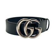 Gucci - Black Leather Silver GG Marmont Belt