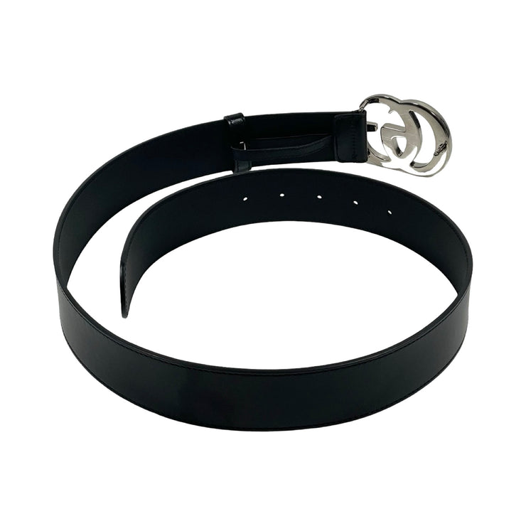 Gucci - Black Leather Silver GG Marmont Belt