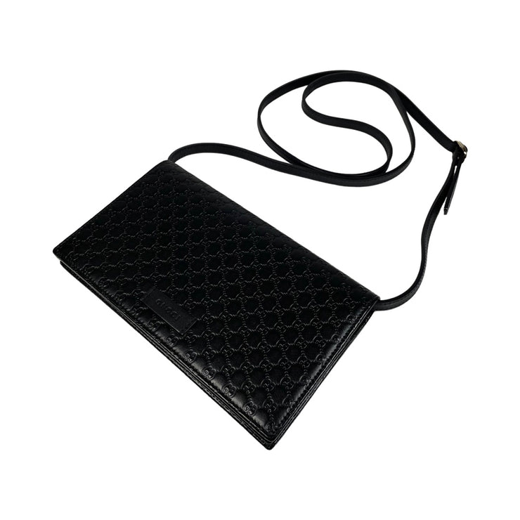 Gucci - Black Micro Guccissima Wallet on Leather Strap