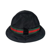Gucci - Black Nylon Web Stripe Bucket Hat Large