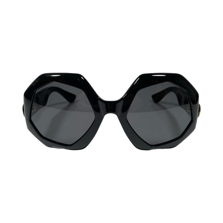 Gucci - Black Round Geometric Interlocking G Sunglasses