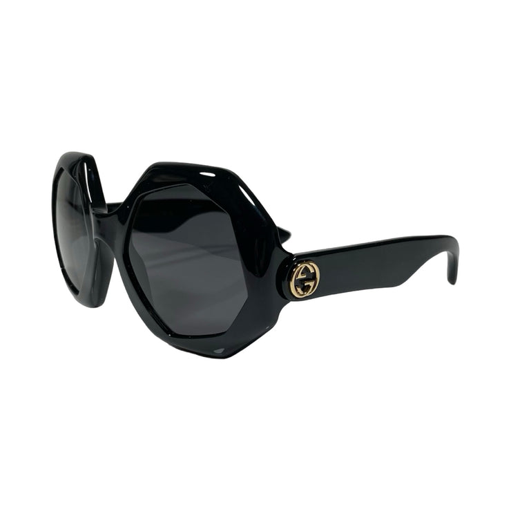 Gucci - Black Round Geometric Interlocking G Sunglasses