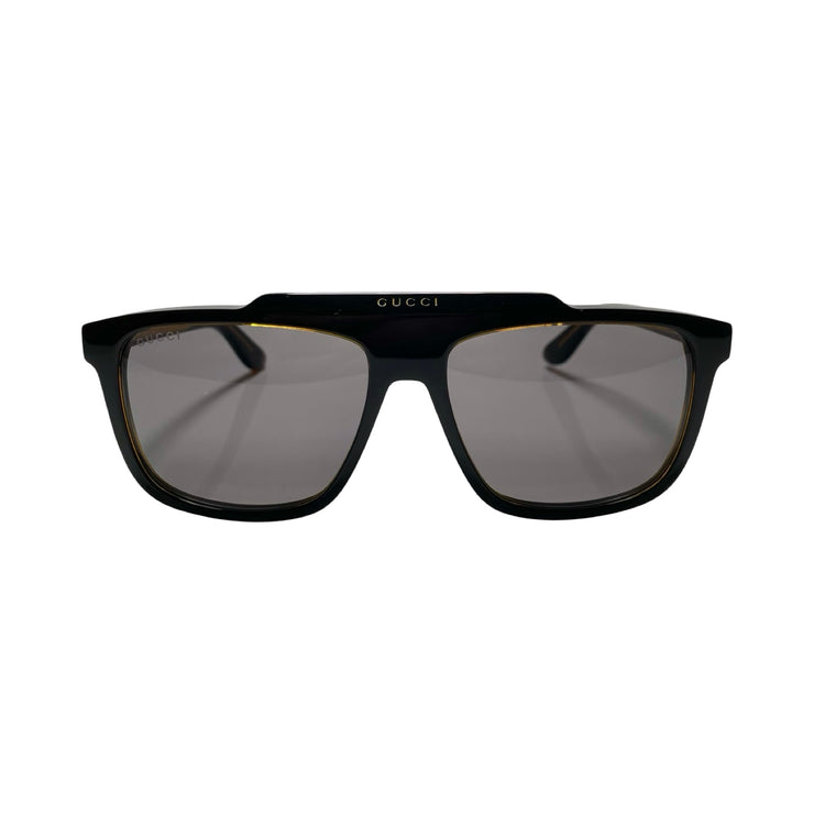 Gucci - Brown & Amber Rectangular Pilot Sunglasses