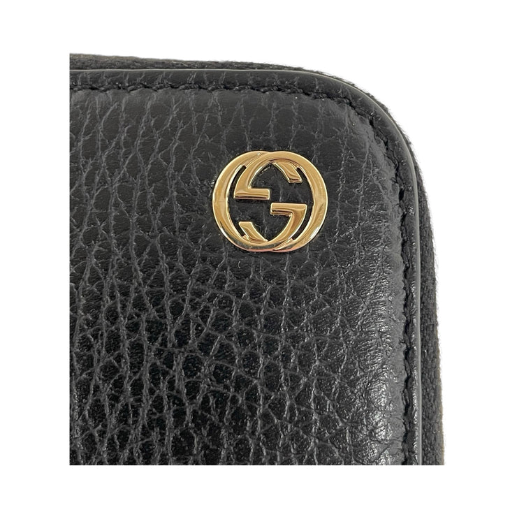 Gucci - GG Black Pebbled Leather Interlocking G Long Zip Wallet