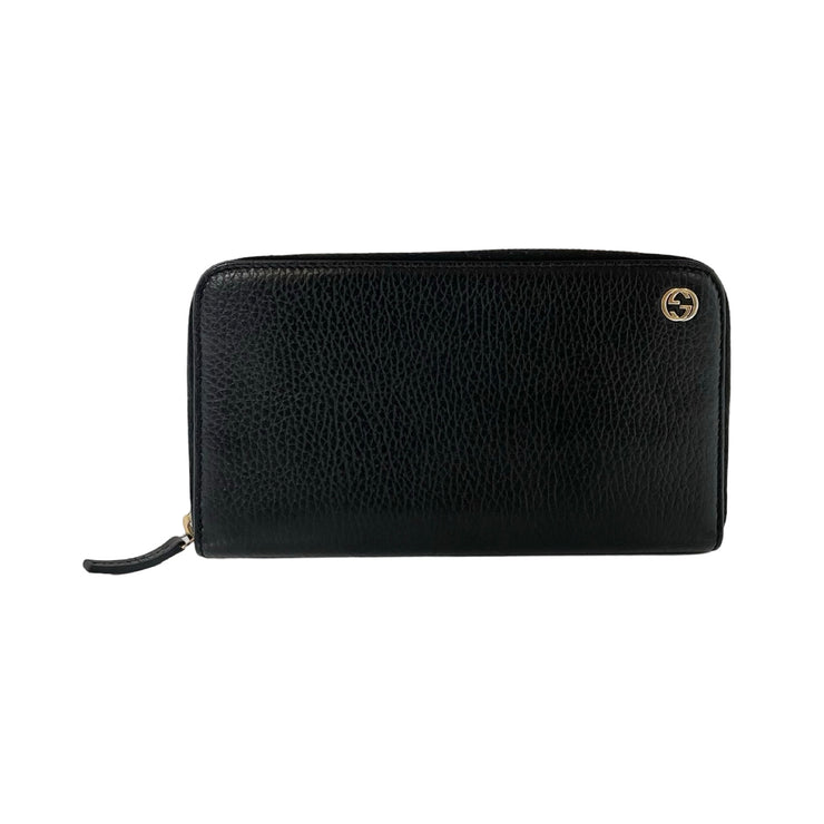 Gucci - GG Black Pebbled Leather Interlocking G Long Zip Wallet