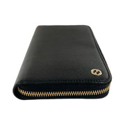 Gucci - GG Black Pebbled Leather Interlocking G Long Zip Wallet