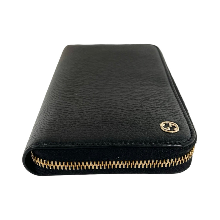 Gucci - GG Black Pebbled Leather Interlocking G Long Zip Wallet