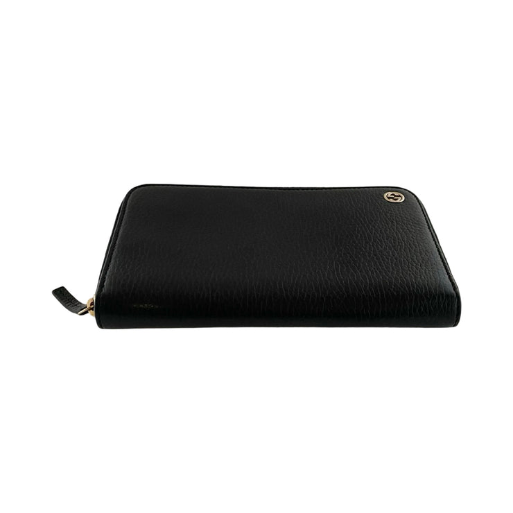 Gucci - GG Black Pebbled Leather Interlocking G Long Zip Wallet