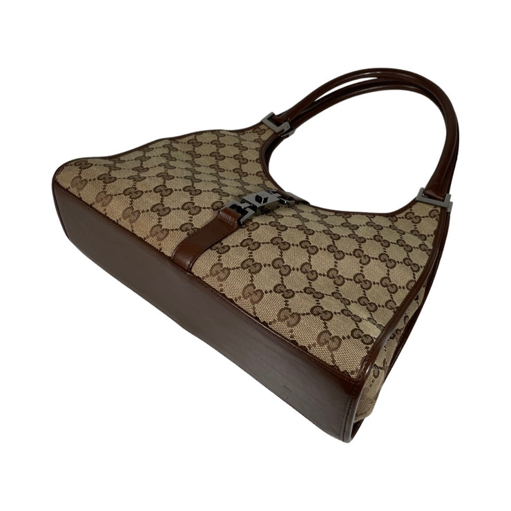 Gucci GG Canvas Jackie Bardot Brown Leather Handbag