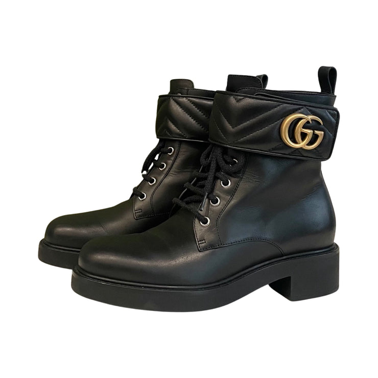 Gucci - GG Marmont Black Flores Nappa Charlot Leather Boots