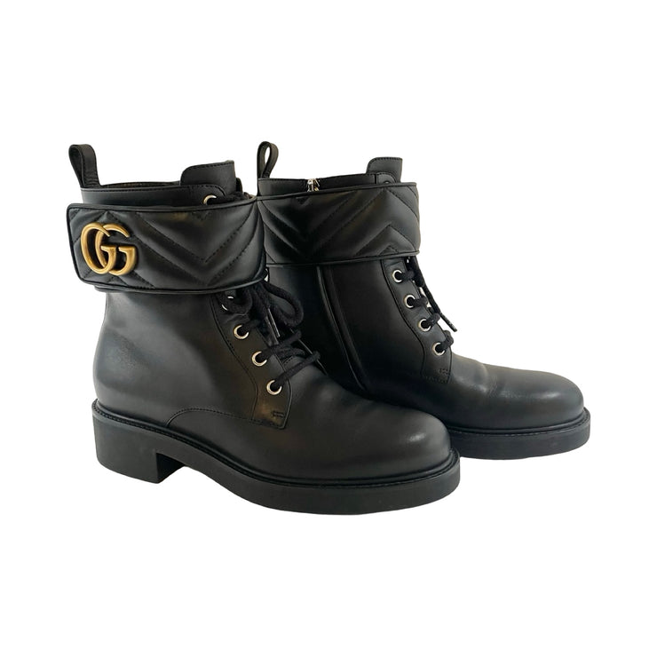 Gucci - GG Marmont Black Flores Nappa Charlot Leather Boots