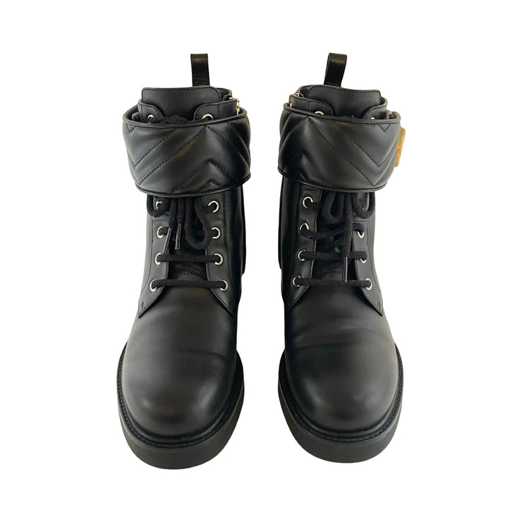 Gucci - GG Marmont Black Flores Nappa Charlot Leather Boots