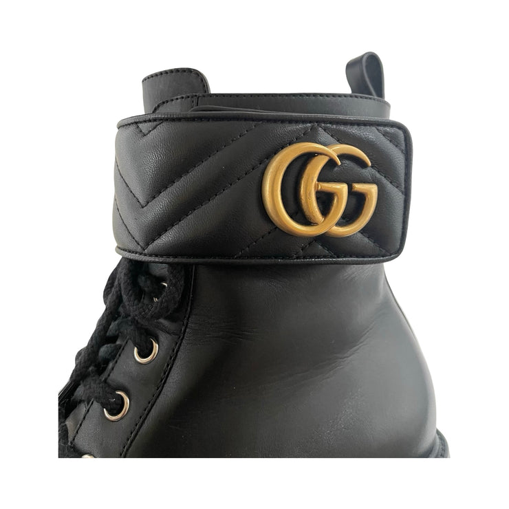 Gucci - GG Marmont Black Flores Nappa Charlot Leather Boots