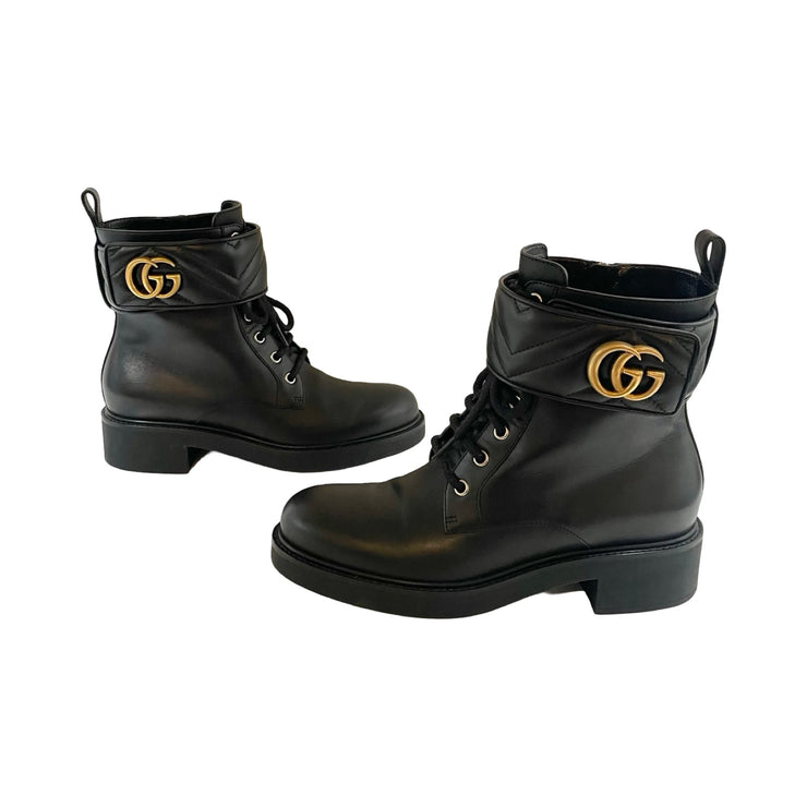 Gucci - GG Marmont Black Flores Nappa Charlot Leather Boots