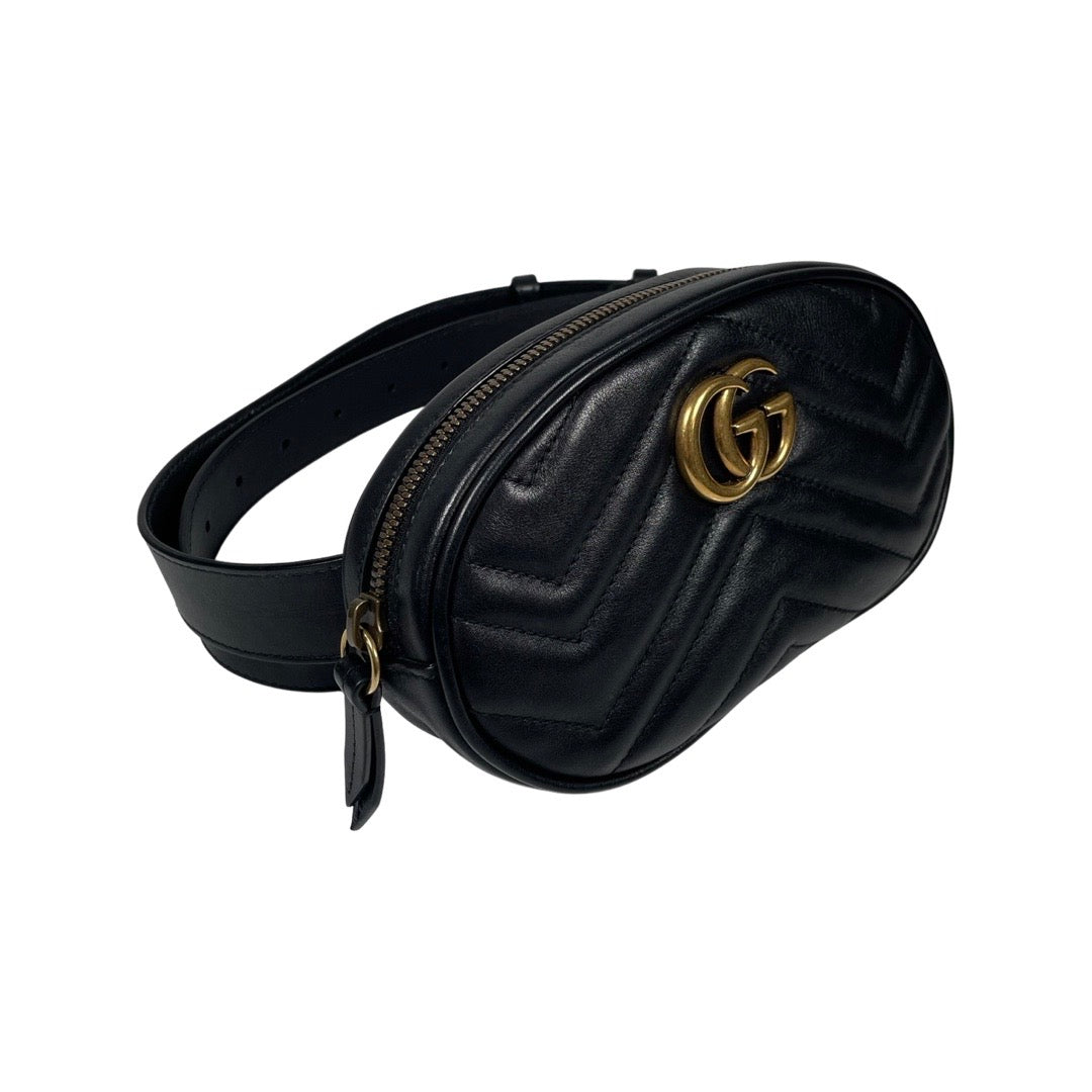 White GG Marmont leather belt bag, Gucci