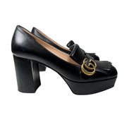 Gucci - GG Marmont Black Leather Fringe Platform Loafer 38