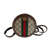Gucci- Ophidia GG Coated Canvas Mini Round Brown Leather Backpack
