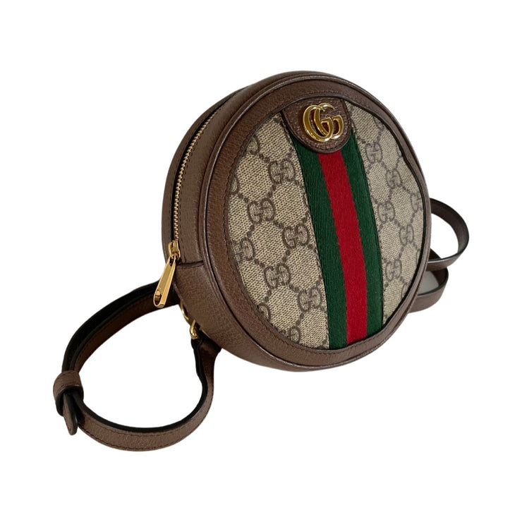 Gucci- Ophidia GG Coated Canvas Mini Round Brown Leather Backpack