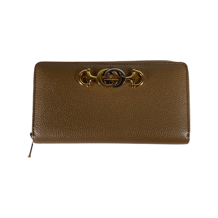 Gucci - GG Zumi Brown Grained Leather Long Zip Wallet
