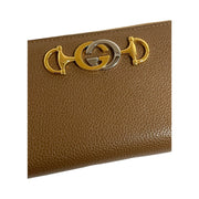 Gucci - GG Zumi Brown Grained Leather Long Zip Wallet
