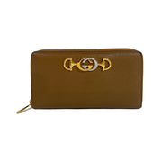 Gucci - GG Zumi Brown Grained Leather Long Zip Wallet