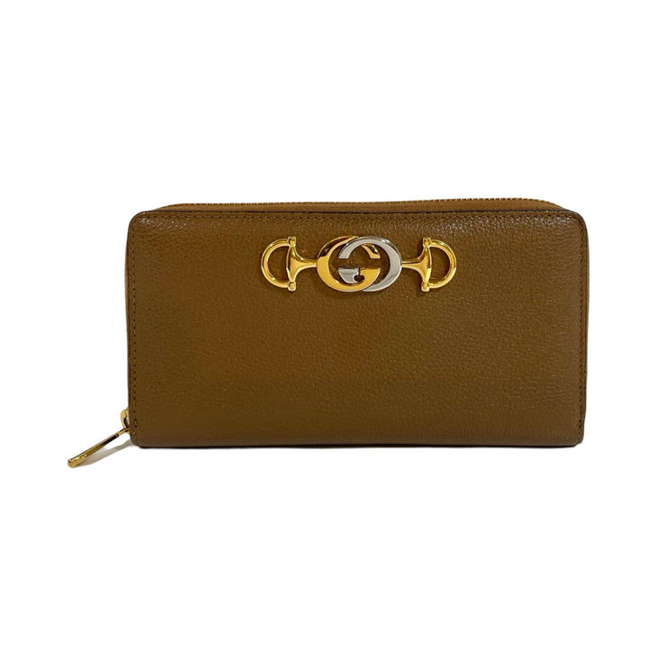 Gucci - GG Zumi Brown Grained Leather Long Zip Wallet