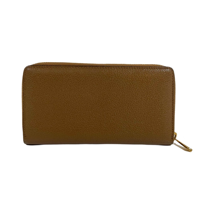 Gucci - GG Zumi Brown Grained Leather Long Zip Wallet