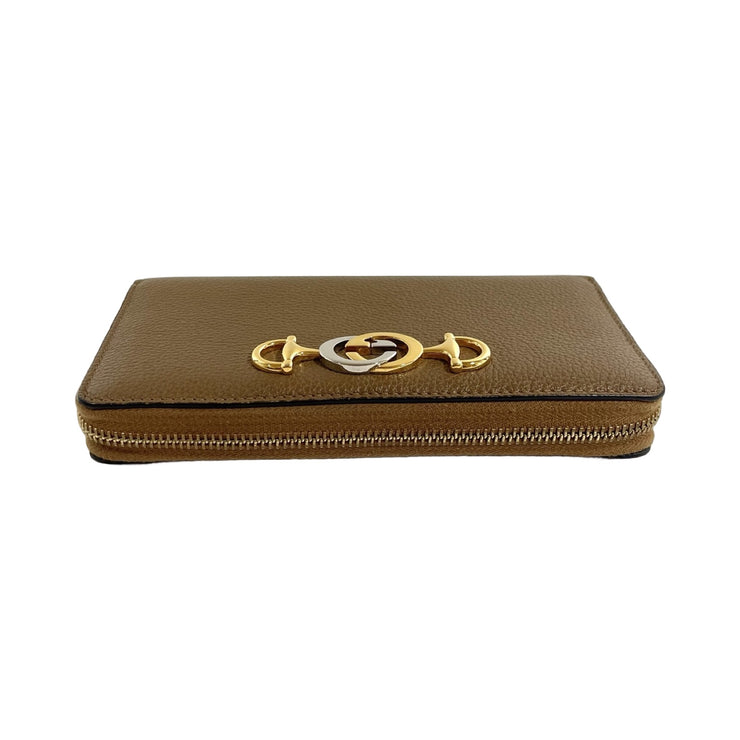 Gucci - GG Zumi Brown Grained Leather Long Zip Wallet