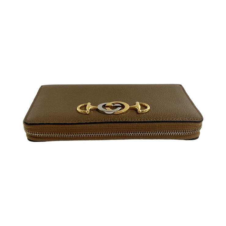 Gucci - GG Zumi Brown Grained Leather Long Zip Wallet